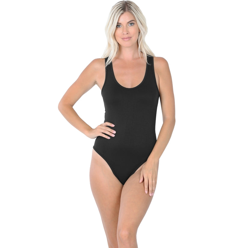 Black Seamless Racer Back Tank Bodysuit