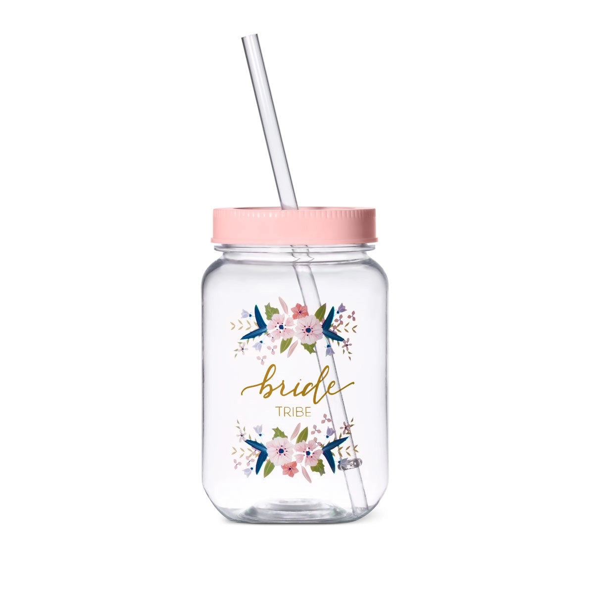 Bridal Plastic Mason Jar with Straw