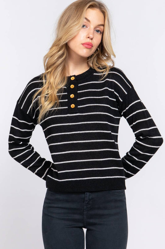 Meredith Fitted Long Sleeve Striped Sweater