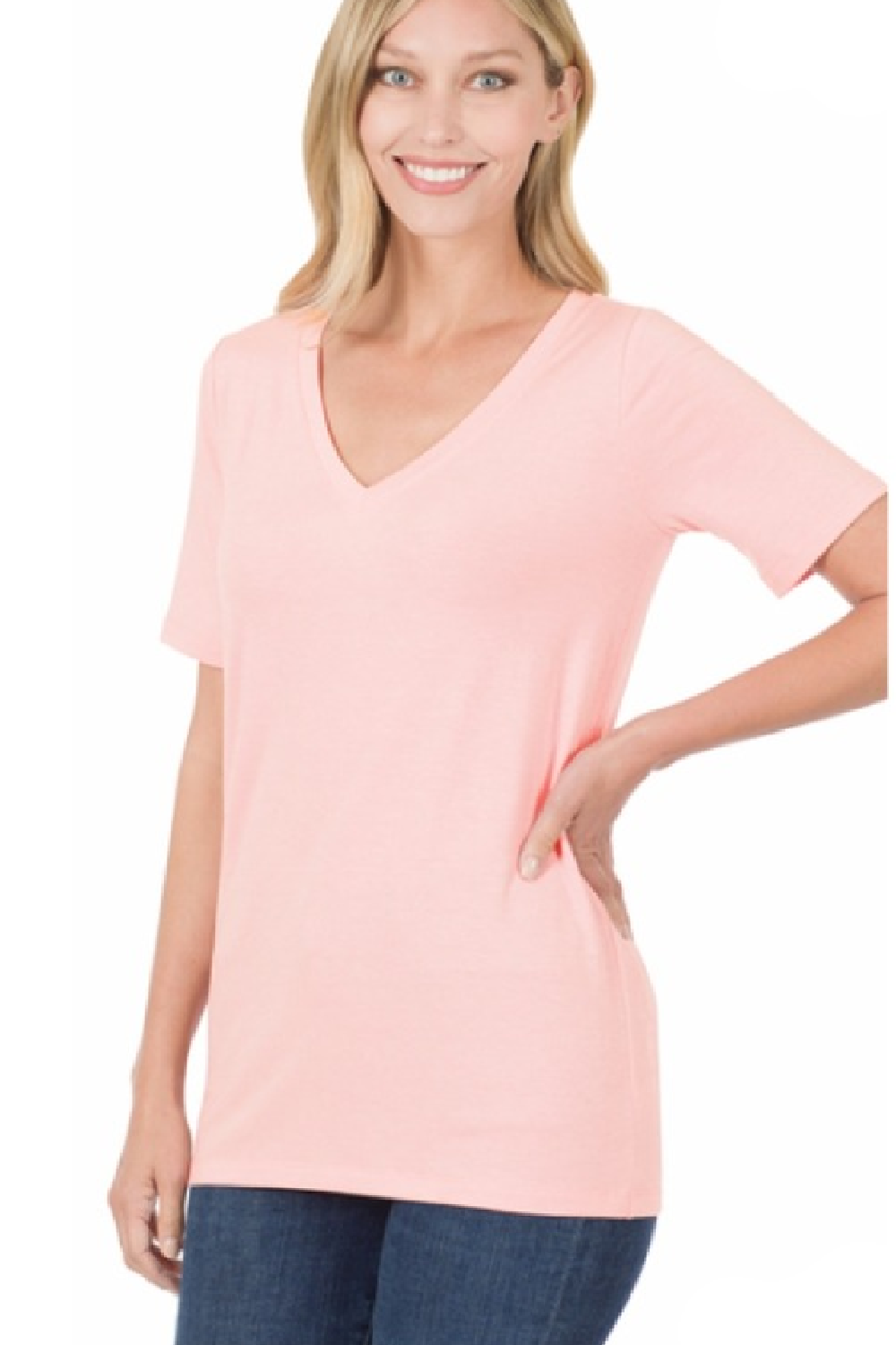 Curvy Pink V Neck Tee