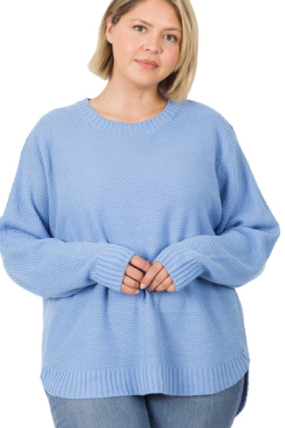 HI-LOW LONG SLEEVE ROUND NECK SWEATER