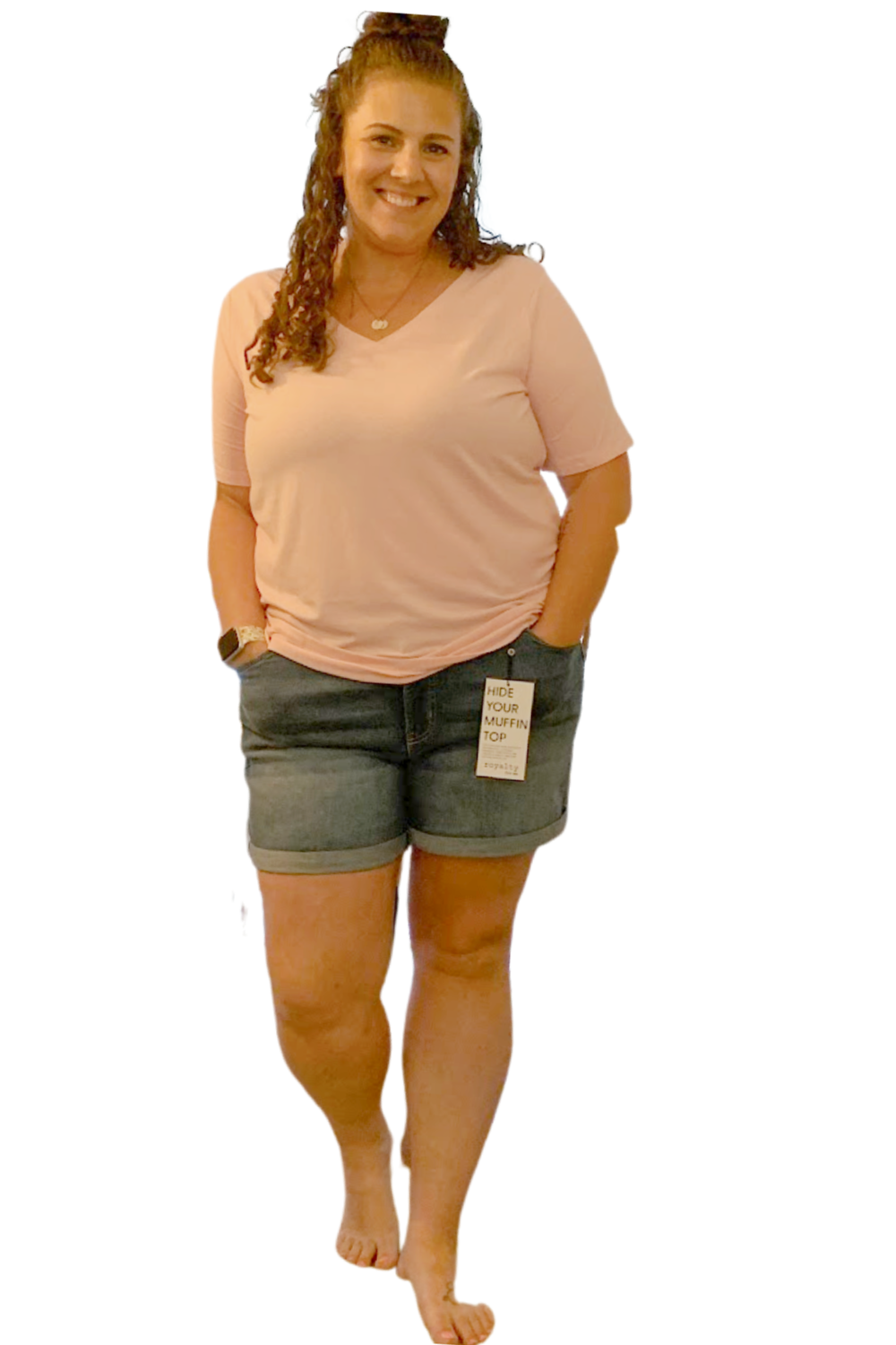 Curvy Pink V Neck Tee