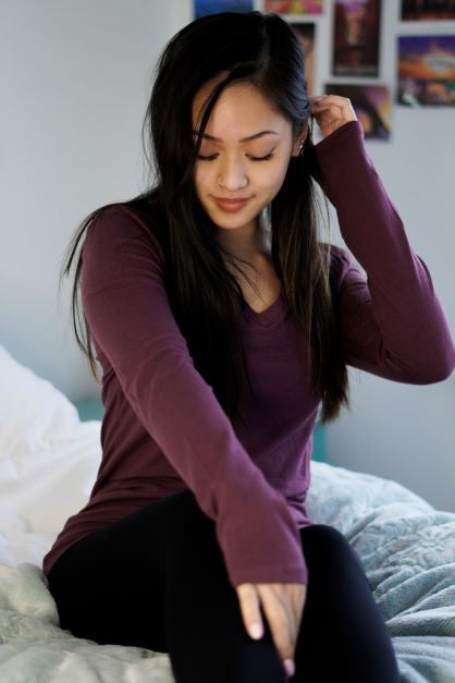 Eggplant V Neck Long Sleeve Top