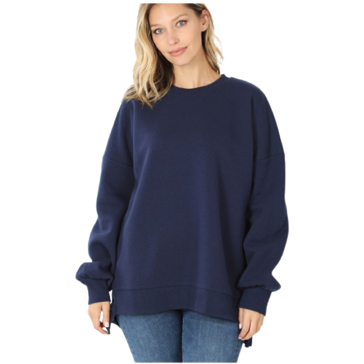 Navy Hi Low Hem Sweatshirt with Pockets