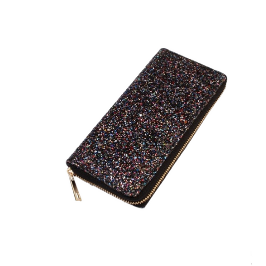 Black Glitter Zipper Wallet