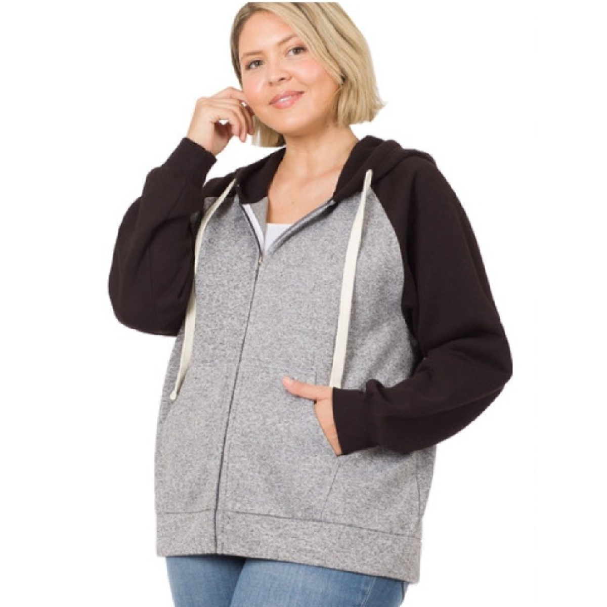 Curvy Raglan Full-Zip Hoodie