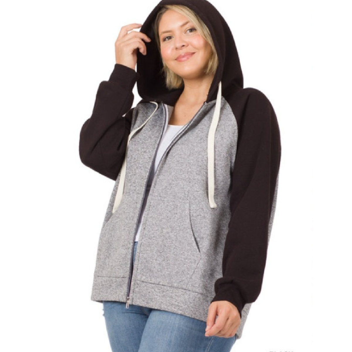 Curvy Raglan Full-Zip Hoodie