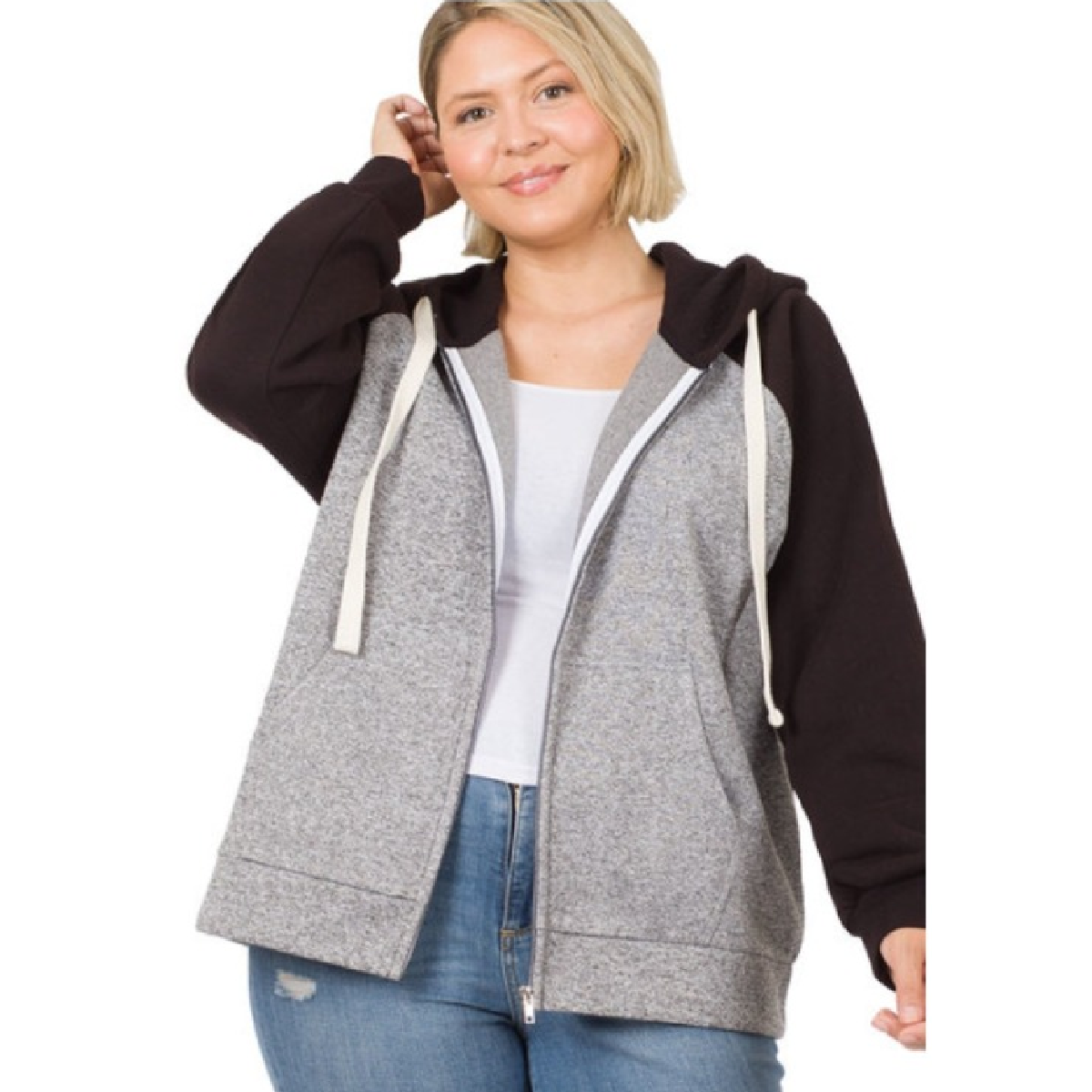 Curvy Raglan Full-Zip Hoodie