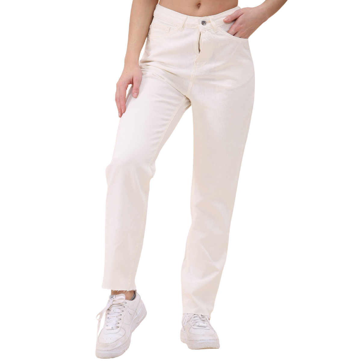 Raw Hem Off-White Straight Leg Jeans