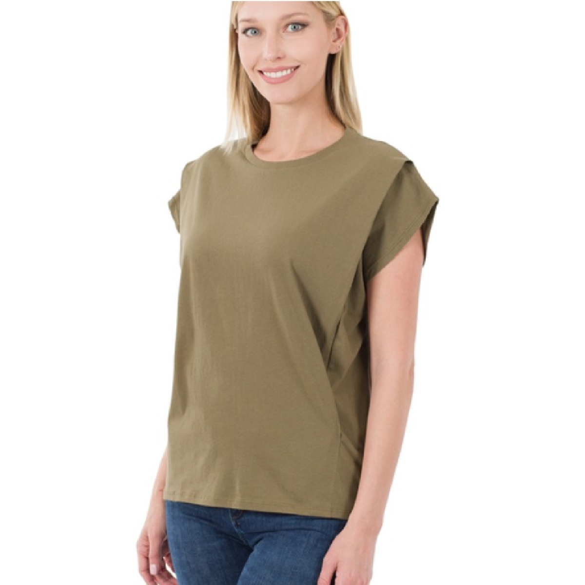 Round Neck Pleated Shoulder Top