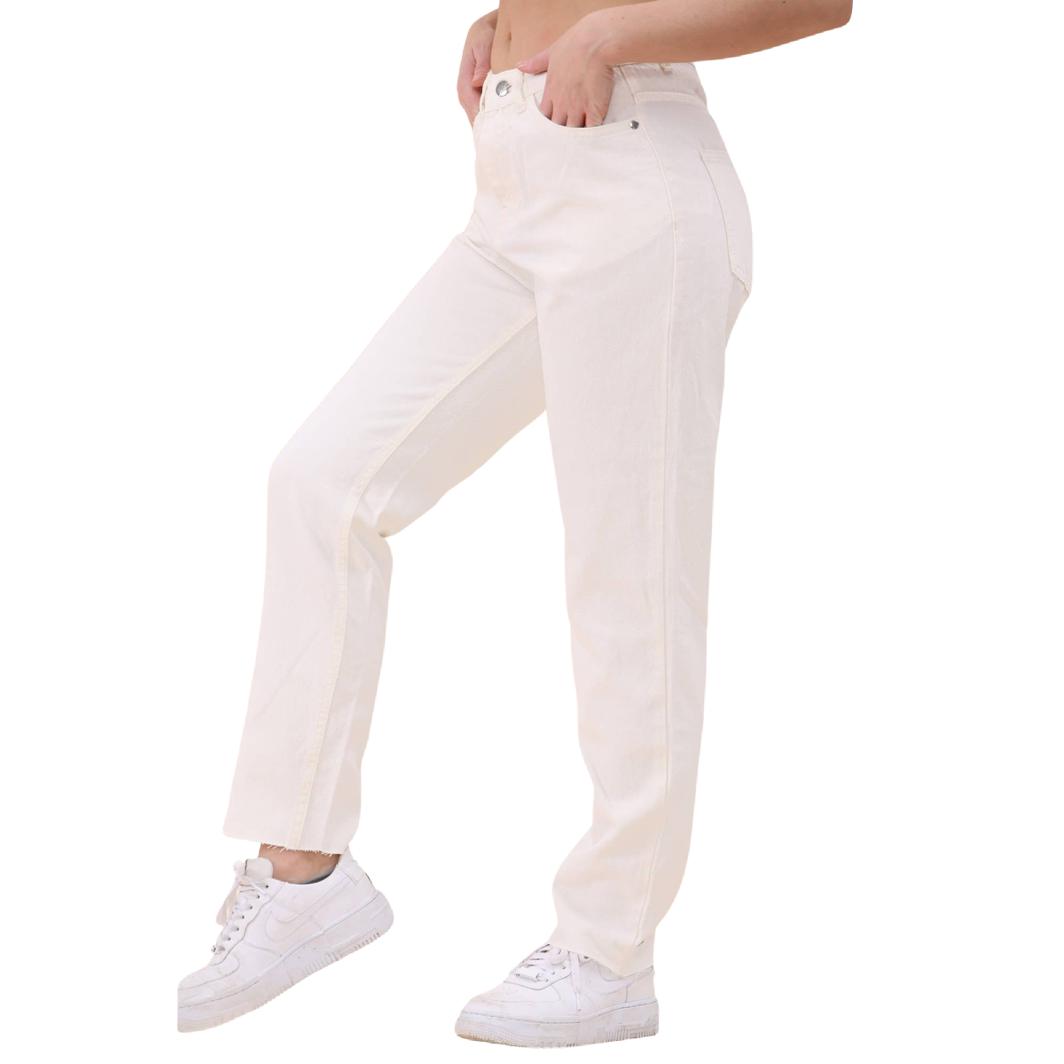 Raw Hem Off-White Straight Leg Jeans