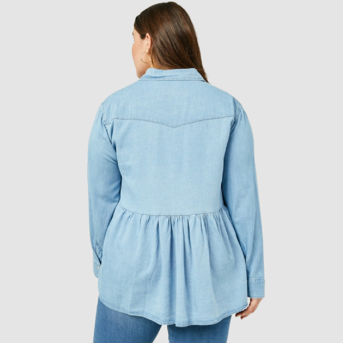 Curvy Chambray Button-Down Peplum Shirt