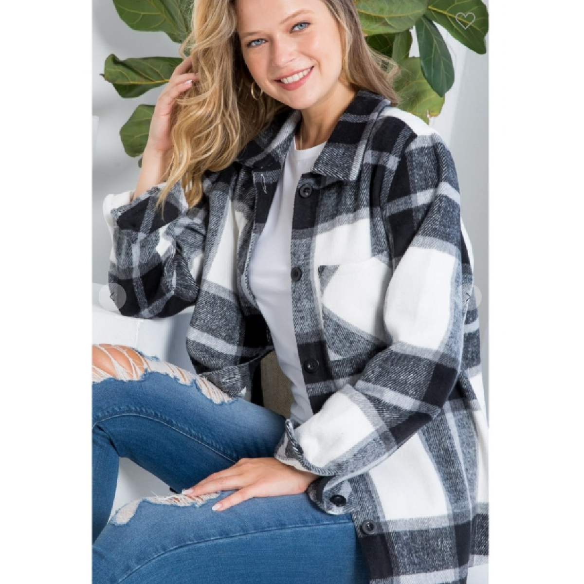 Curvy Black & White Plaid Flannel