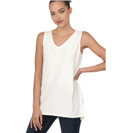 Ivory Sleeveless Side Slit Top