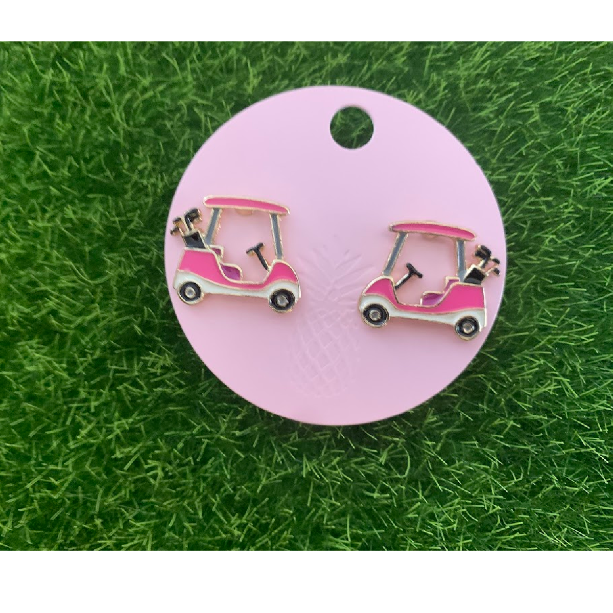 Pink Golf Cart Signature Enamel Stud Earrings