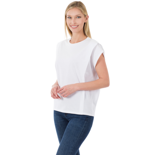 Round Neck Pleated Shoulder Top