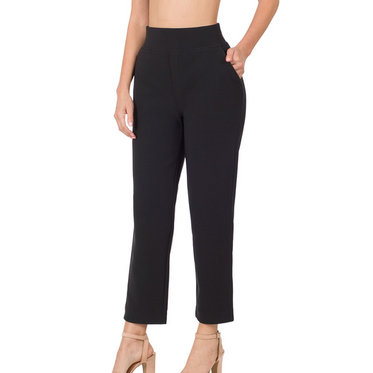 Black Classic Stretch Pull On Ankle Pants