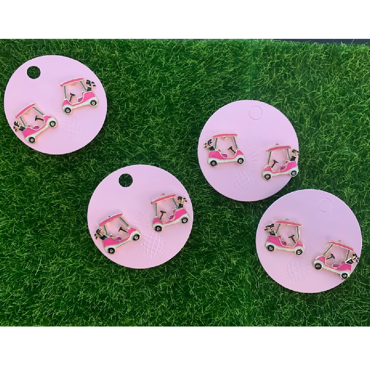 Pink Golf Cart Signature Enamel Stud Earrings