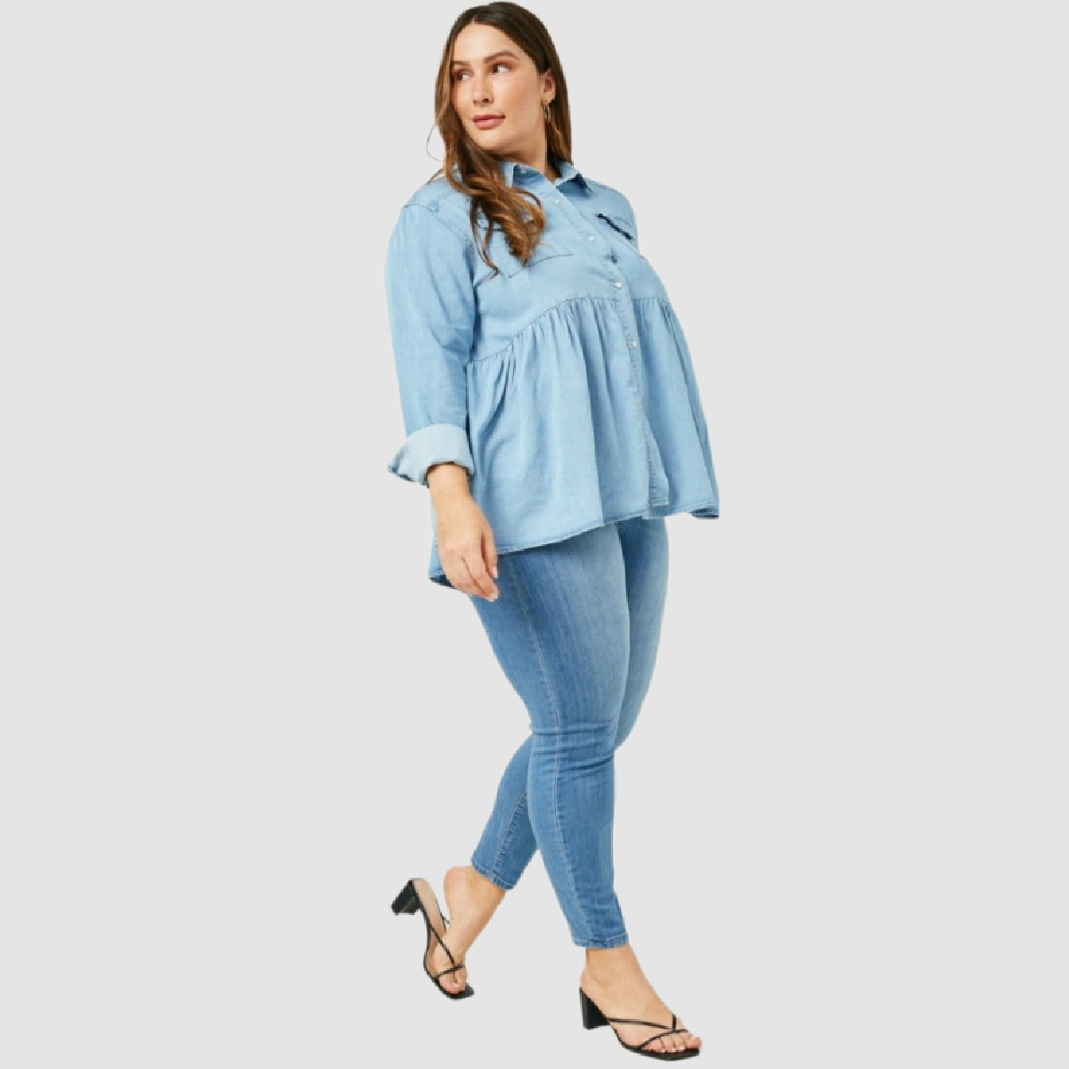 Curvy Chambray Button-Down Peplum Shirt