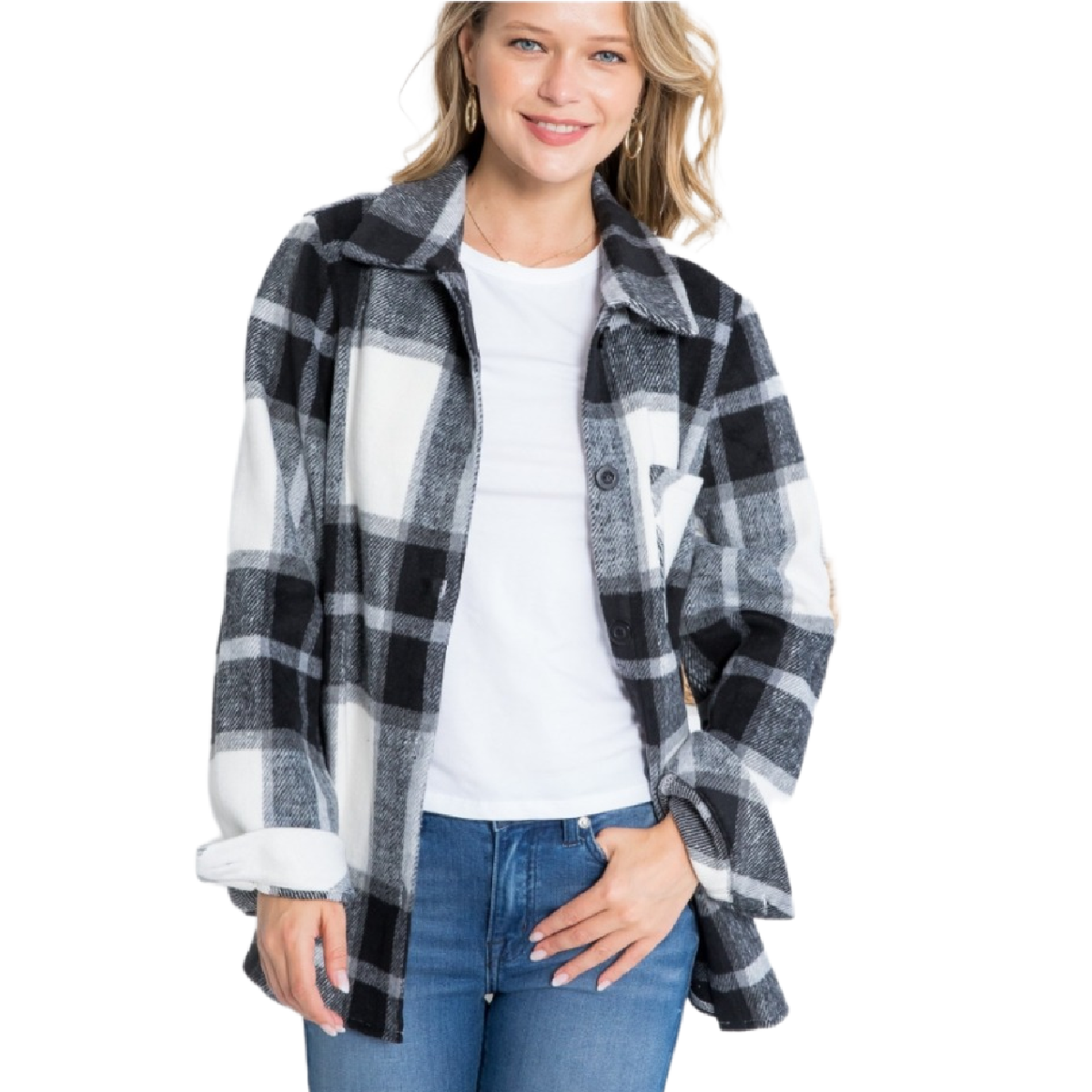 Curvy Black & White Plaid Flannel
