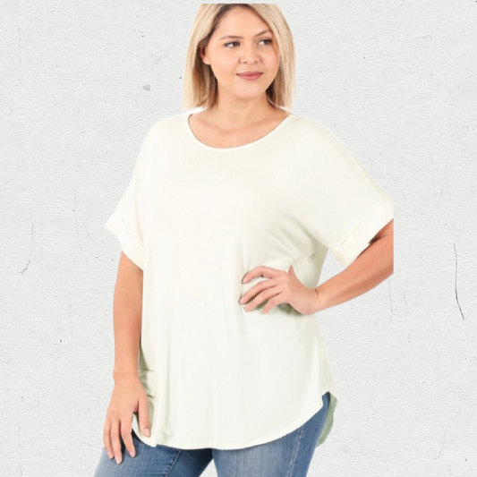 Curvy Cream Rolled Sleeve Top