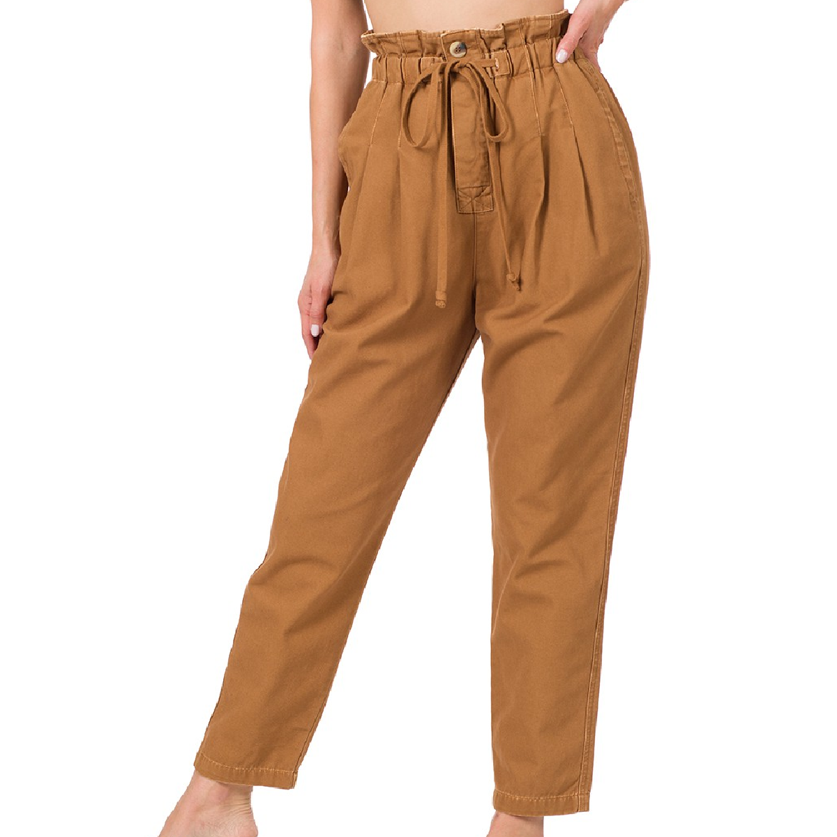 Camel Canvas Paperbag Waist Pants