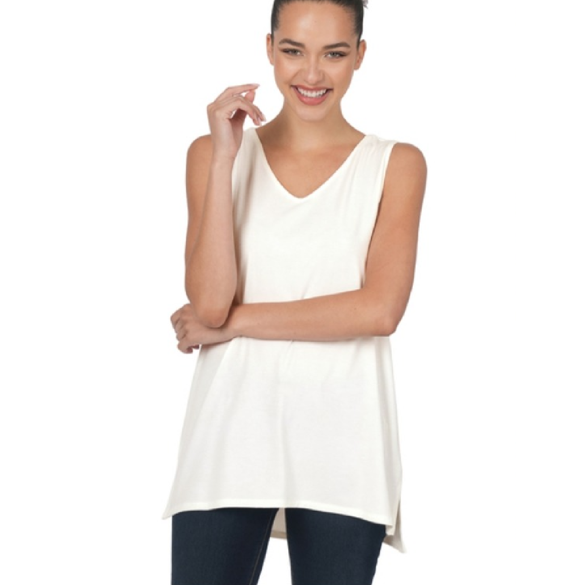 Ivory Sleeveless Side Slit Top