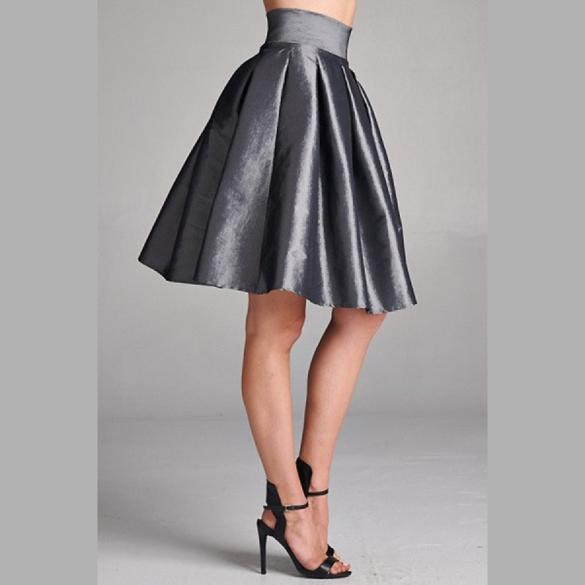 Knee Length Shiny Retro Gather Skirt