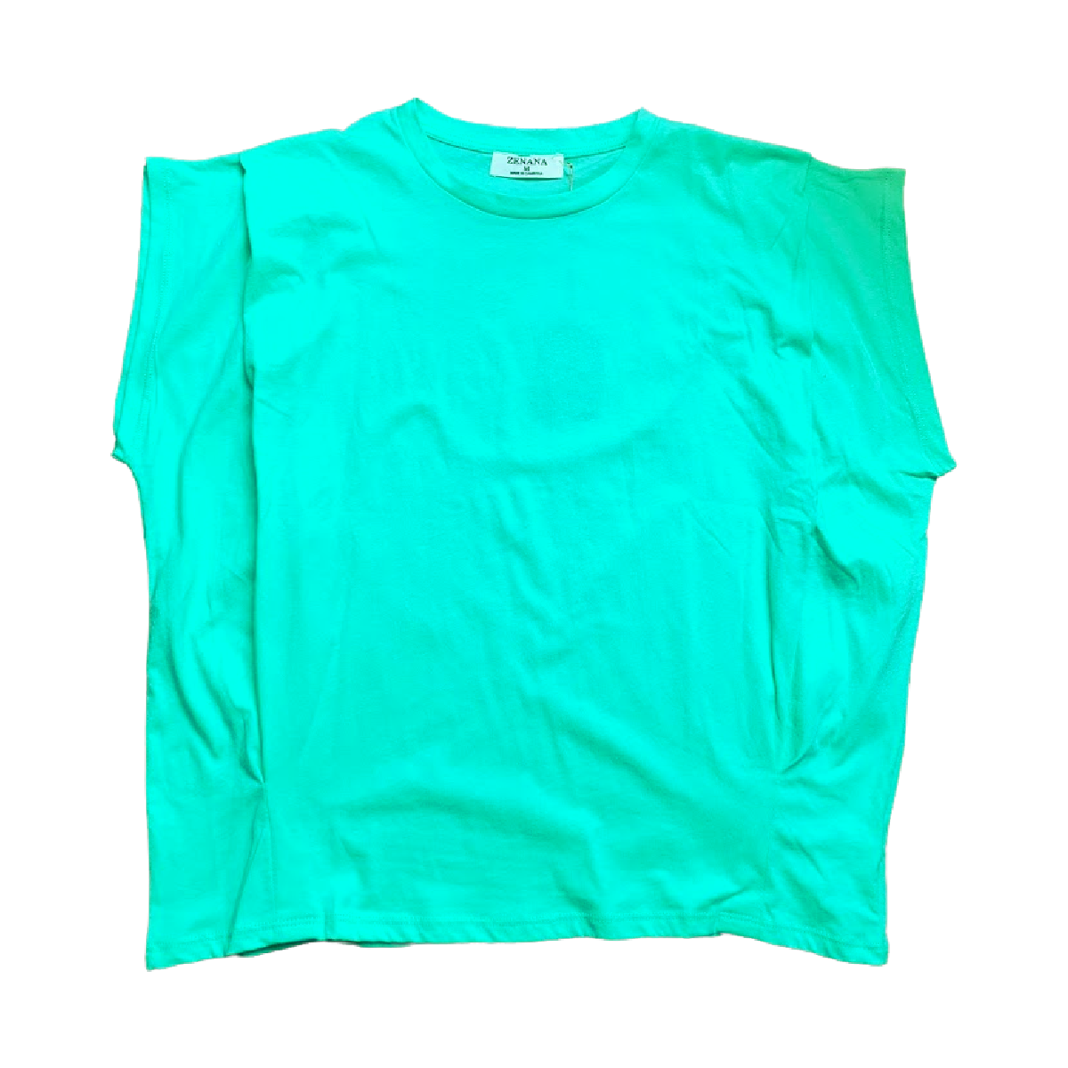 Mint Cotton Round Neck Pleated Shoulder Top