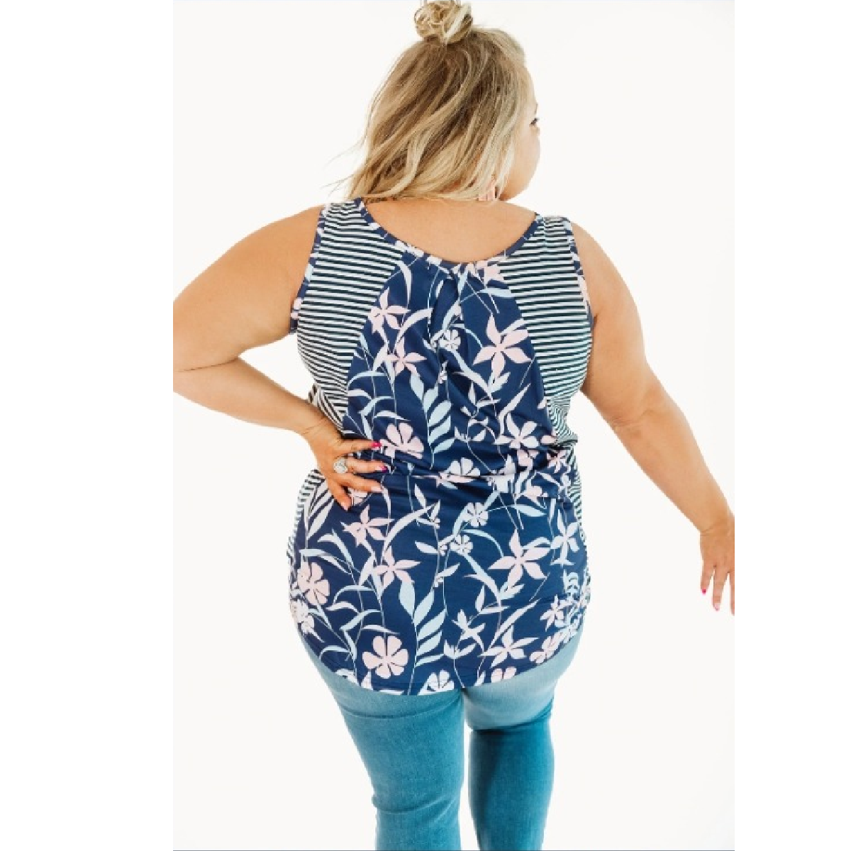 Navy Pleated Back Tank Top