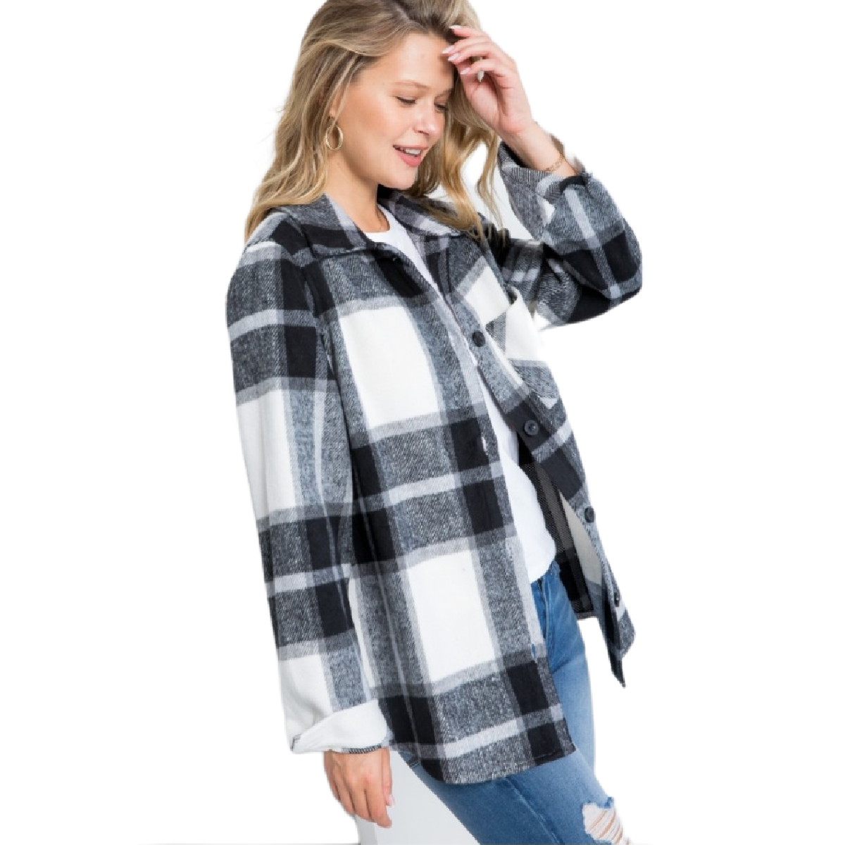 Curvy Black & White Plaid Flannel