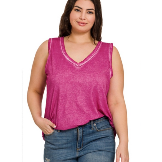 Curvy Burnout V Neck Tank