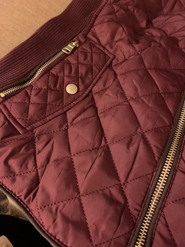 High Neck Quilted Zip Up Puffer Vest Jacket (Wine)