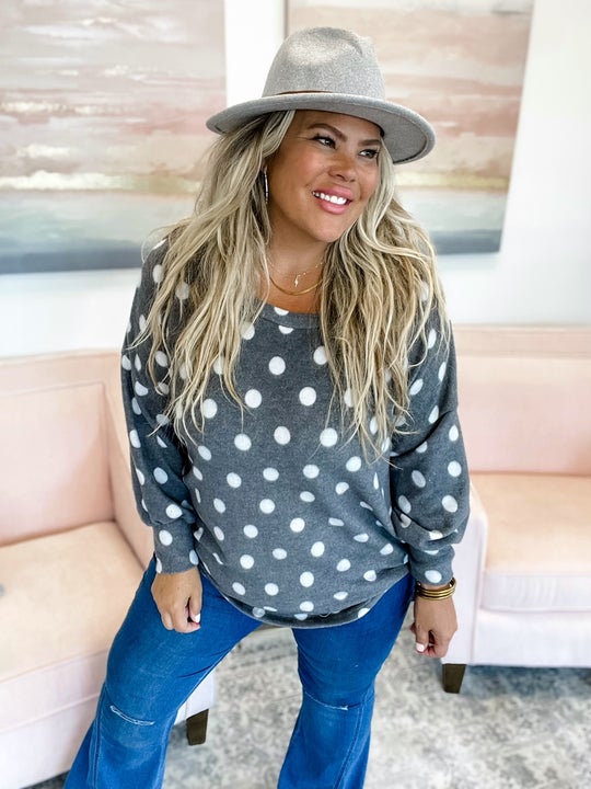 Charcoal Polka Dot Top