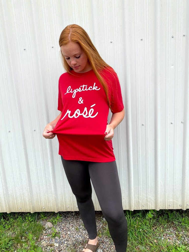 Lipstick and Rose Graphic T Shirt