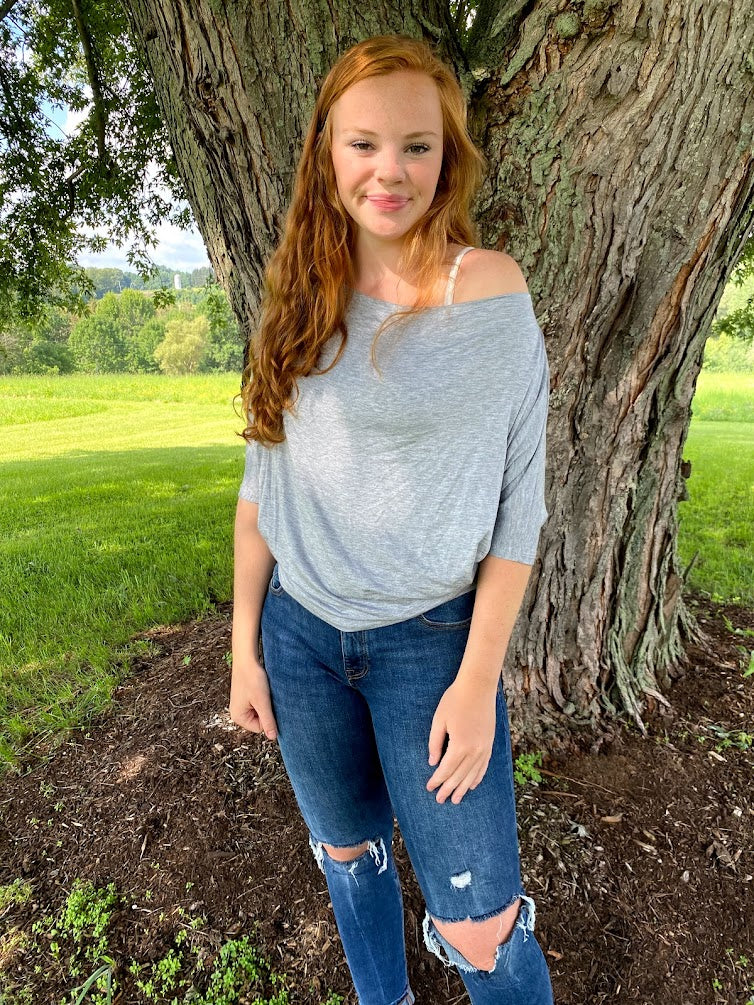 GREY OFF THE SHOULDER TOP