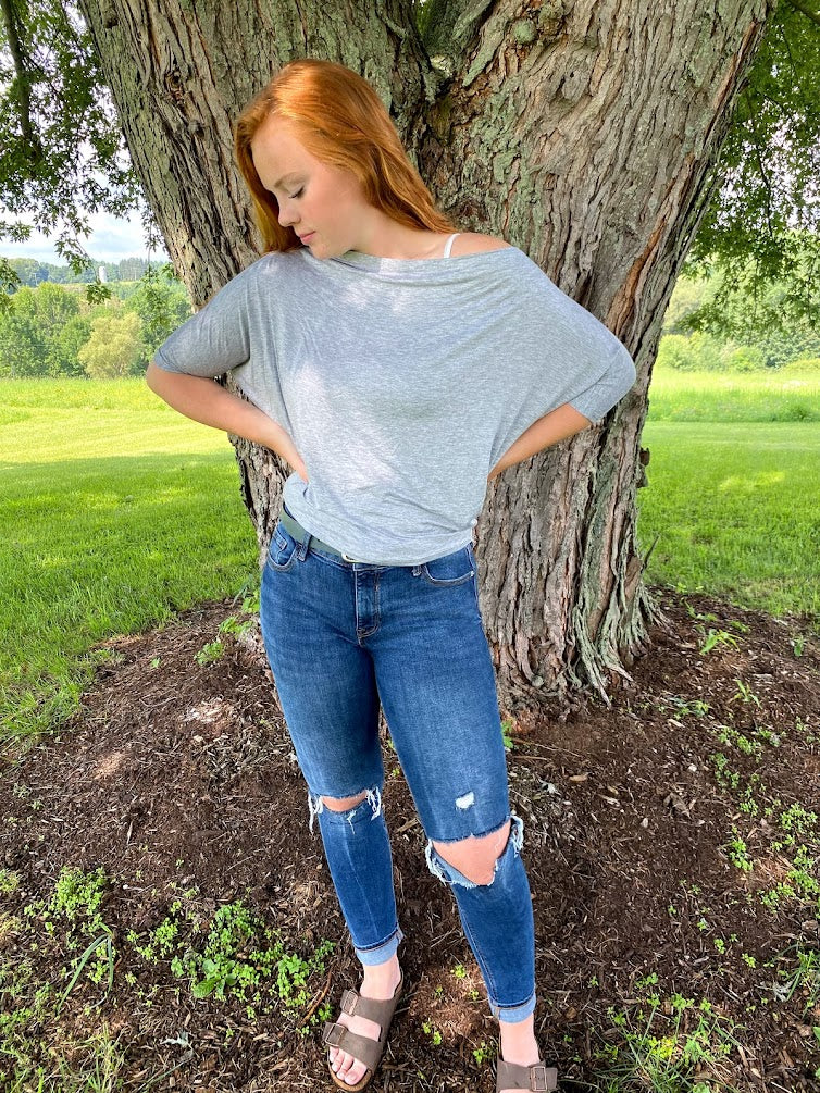 GREY OFF THE SHOULDER TOP