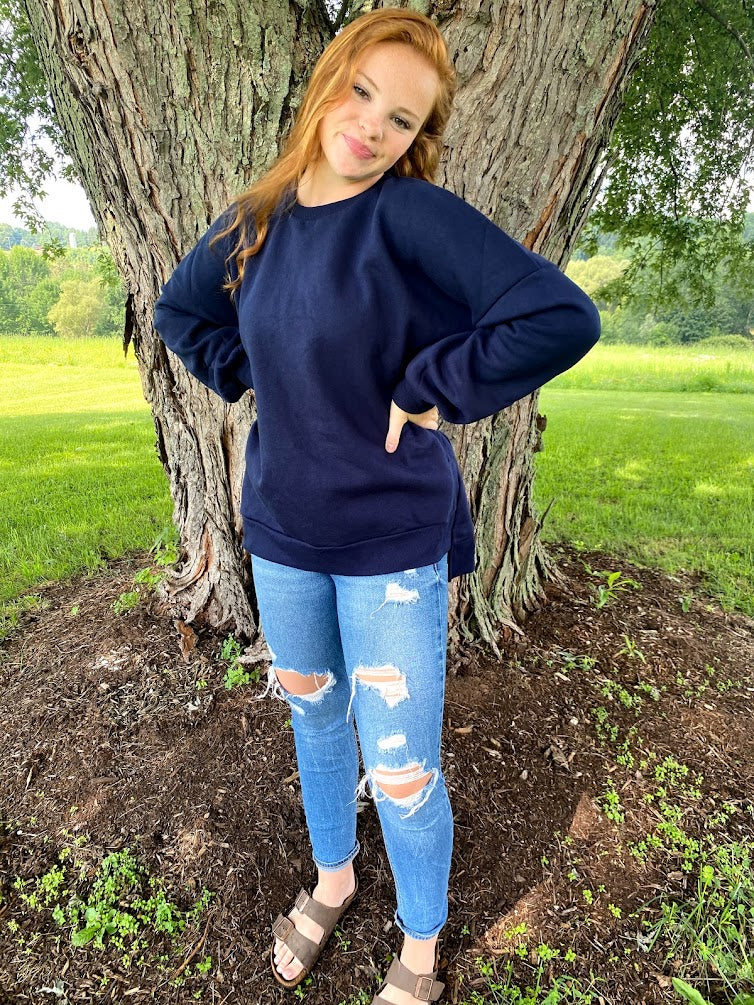 Navy Hi Low Hem Sweatshirt with Pockets