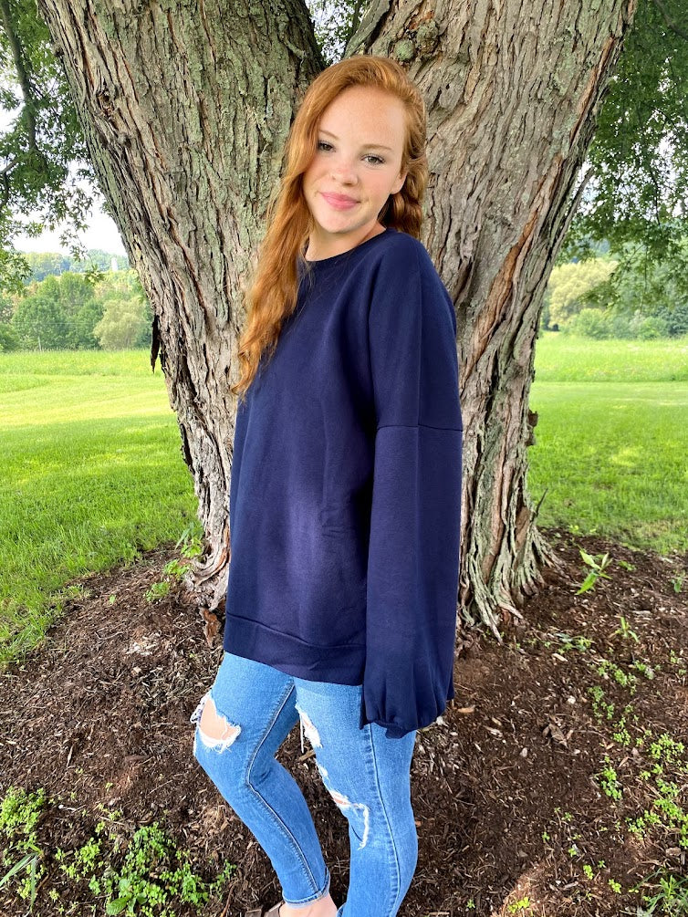 Navy Hi Low Hem Sweatshirt with Pockets