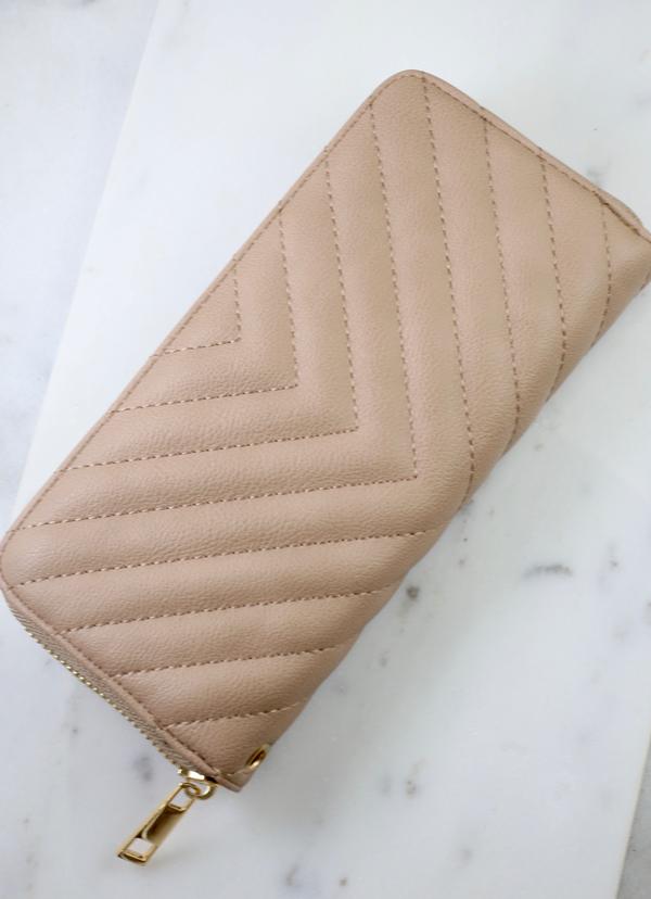 Quilted Tote with Wallet in Tan