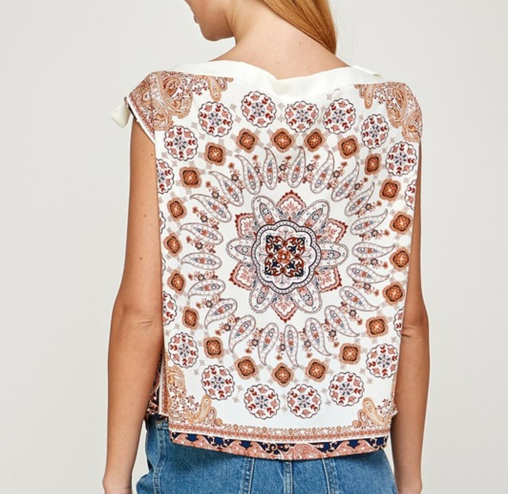 Paisley Print Ribbon Shoulder Top