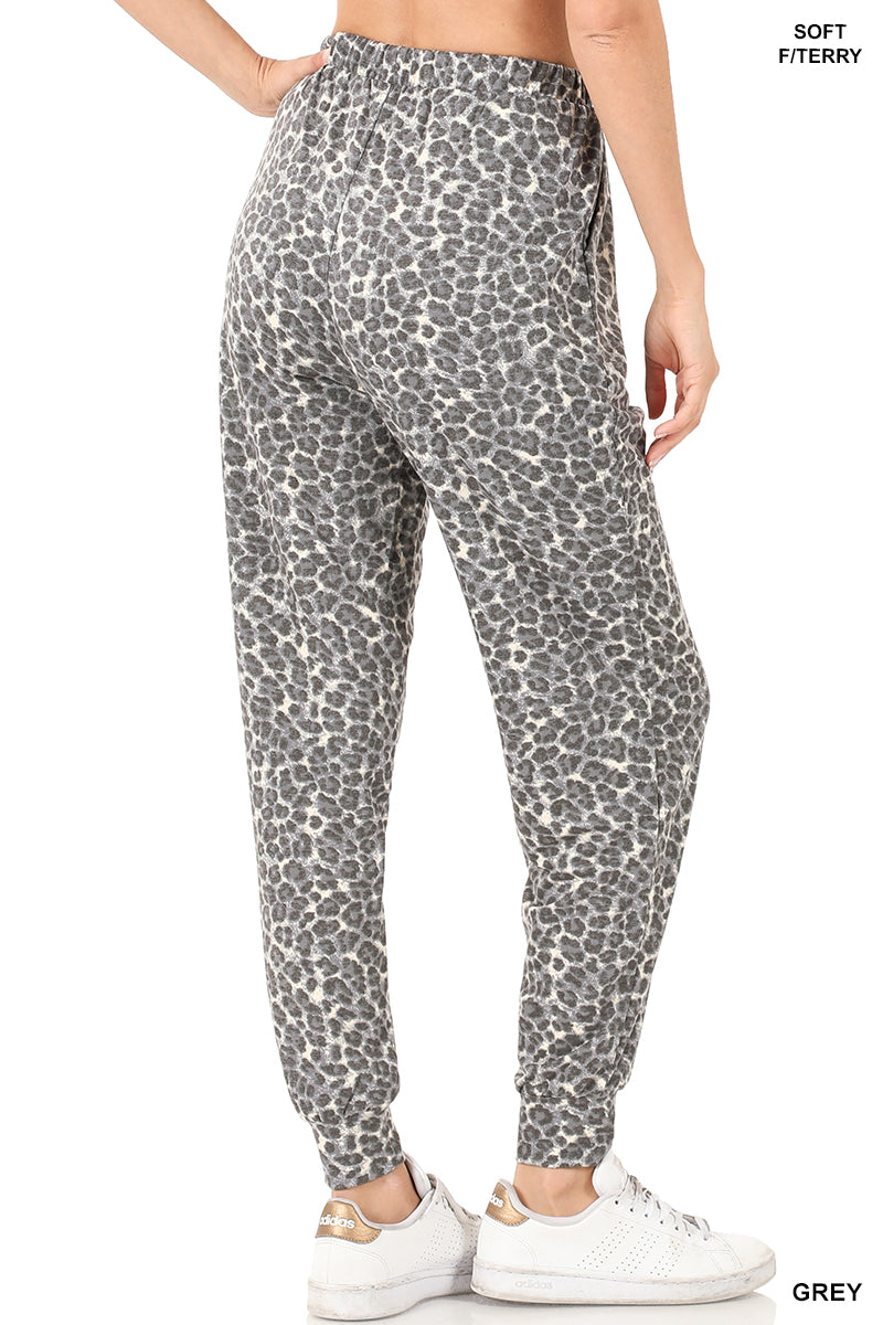 French Terry Olive Leopard Print Joggers