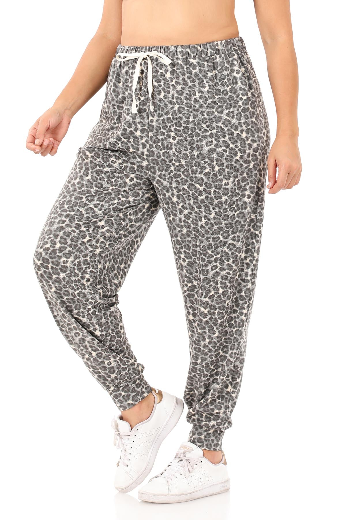 Curvy French Terry Gray Leopard print Joggers