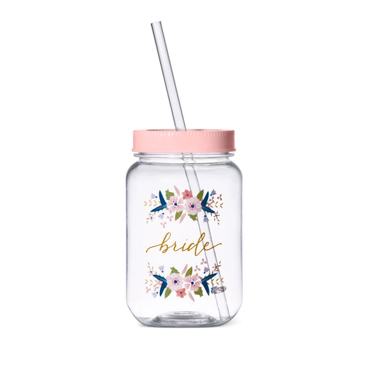 Bridal Plastic Mason Jar with Straw