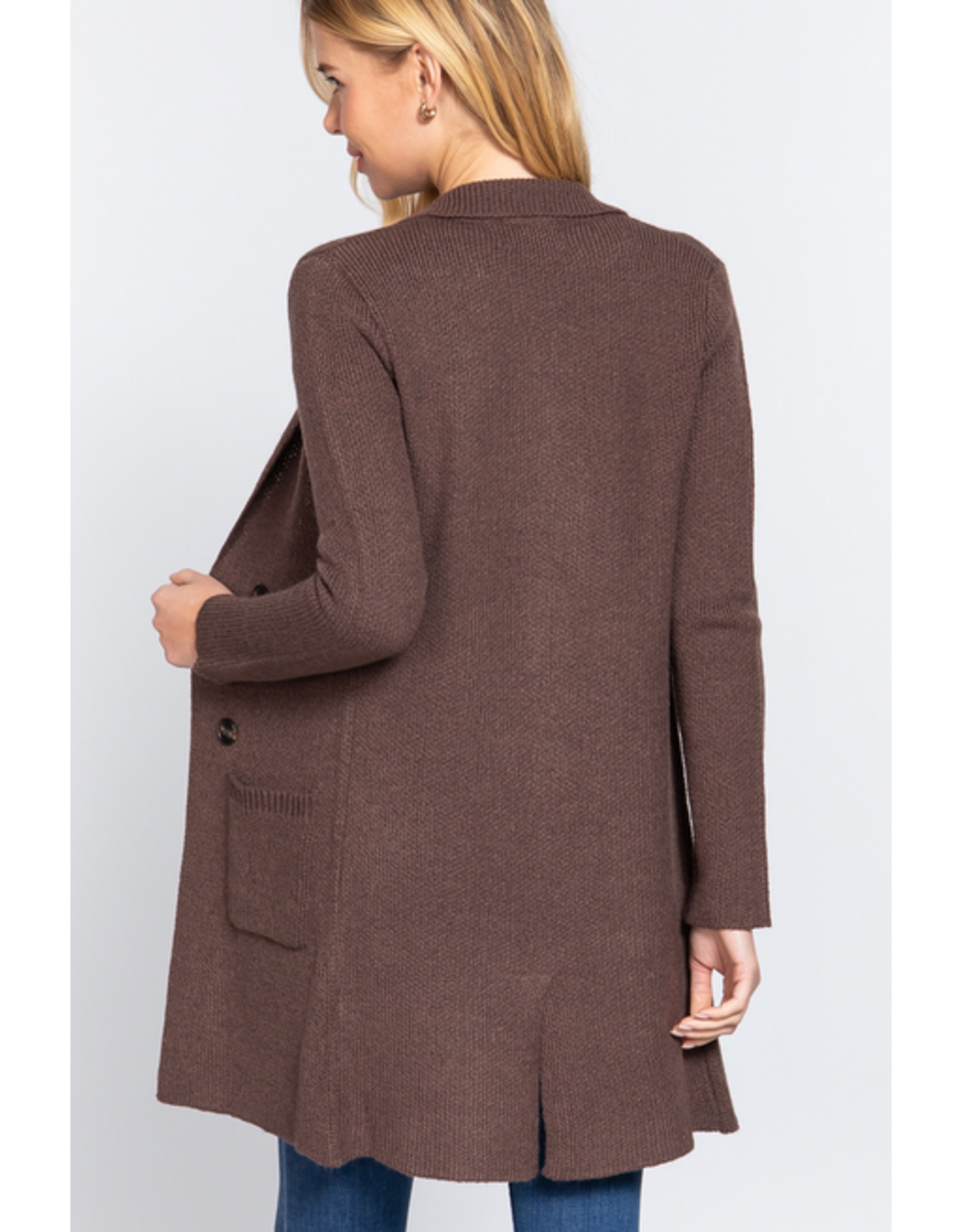 Notched Collar Sweater Coat With Pockets