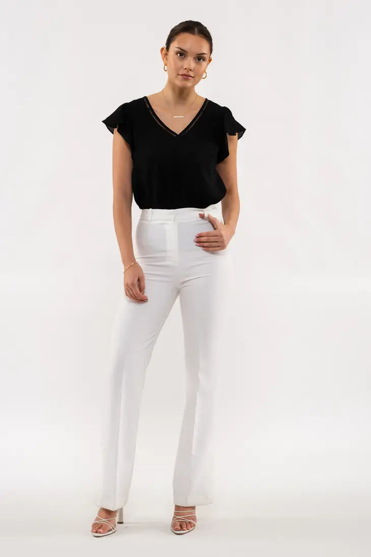 Line Lace V Neck Woven Top