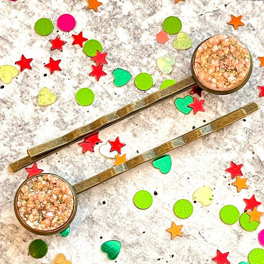 Peach Bellini Druzy Bobby Pins