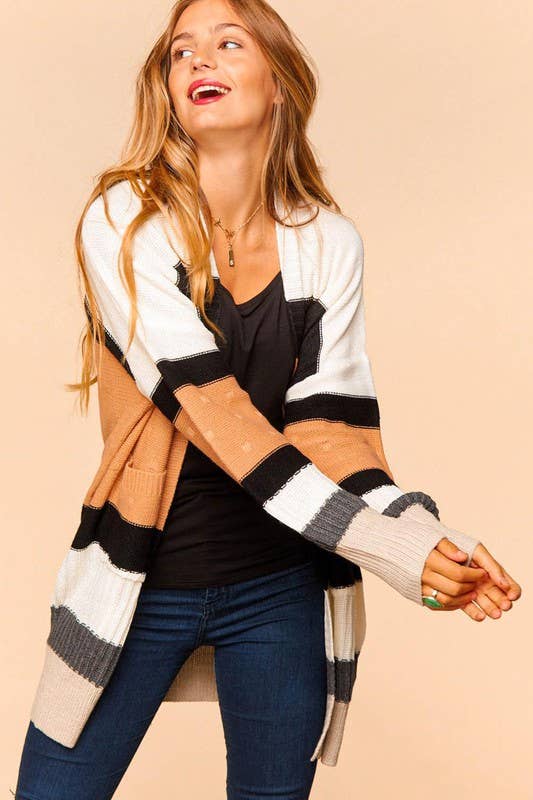 Curvy Multi Color Block Sweater Cardigan