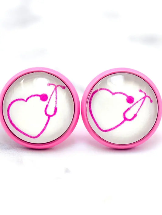 Stethoscope Heart Photo Stud Earrings