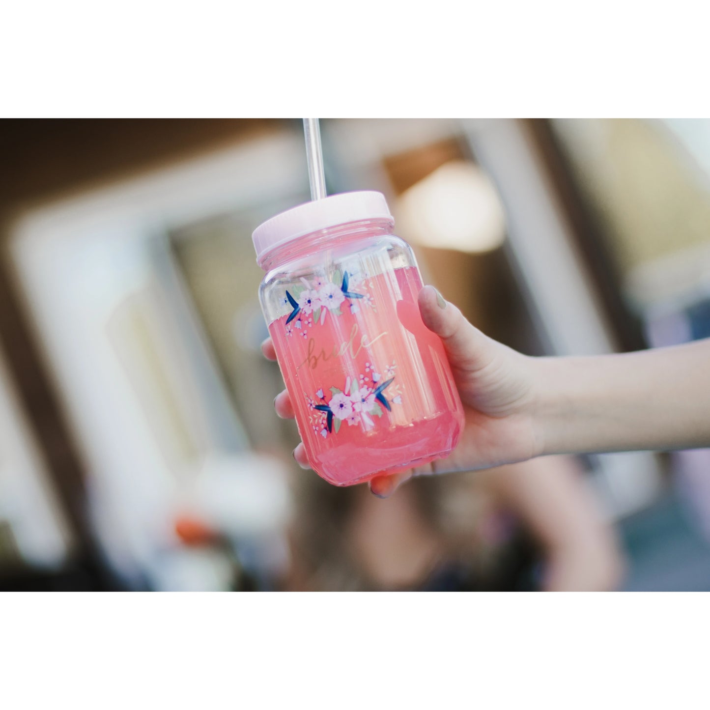 Bridal Plastic Mason Jar with Straw